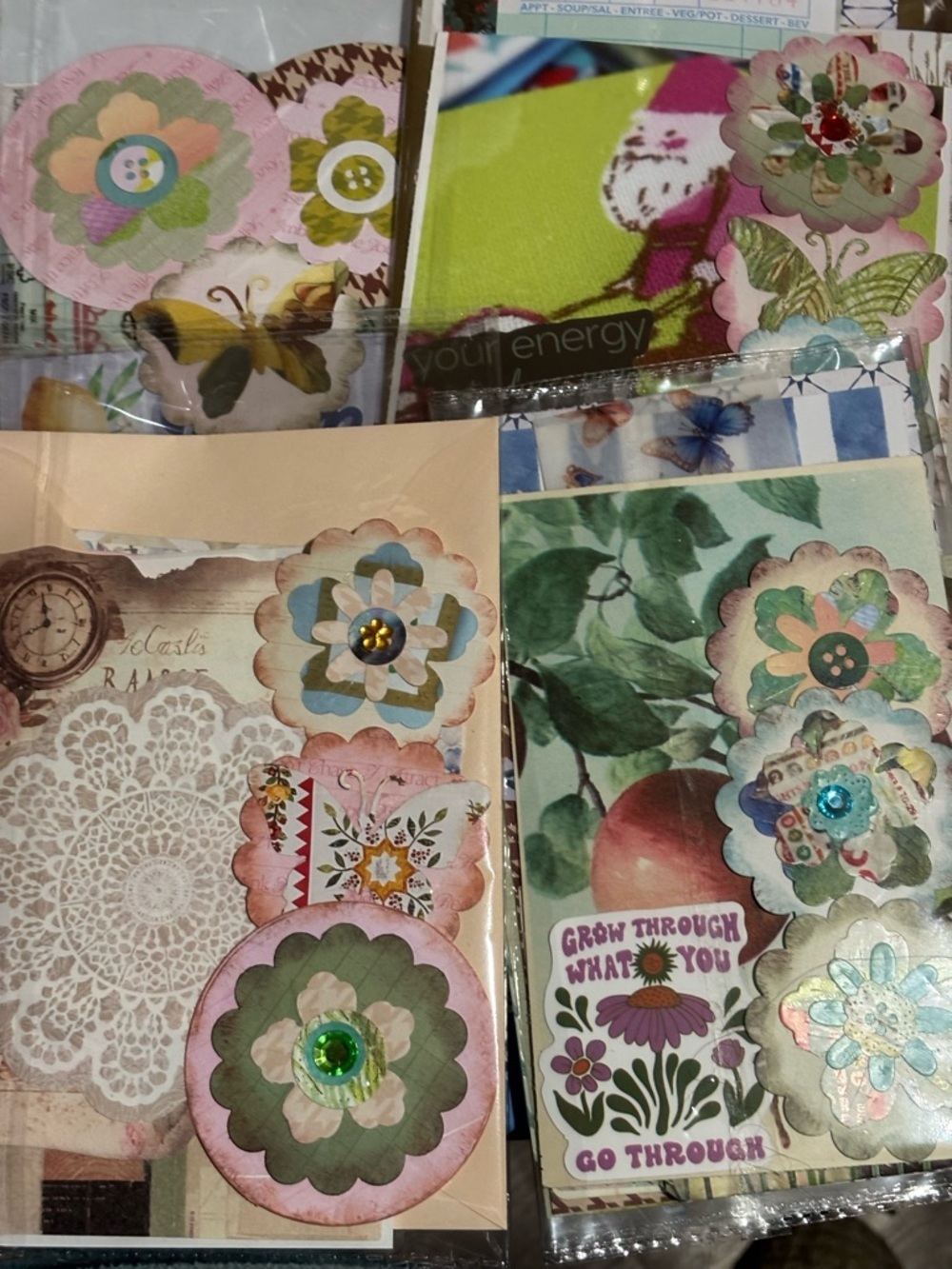 Floral Decorative Paper Embellishments - Pink, Green, Cream